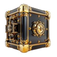 The Extravagant Wealth A Black Safe Gleaming with Gold Bars on a Luxurious Black Rampart on transparent Background Generative-AI png