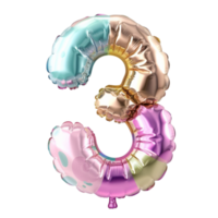 3d Render of a Balloon with the number three Generative-AI png