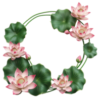 A Round Wreath of lotus flowers on a transparent background Generative-AI png