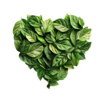 Heart shape in fresh green leaves on transparent Background Generative-AI png
