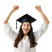 A Woman in a Graduation Cap and gown is celebrating on transparent Background Generative-AI png