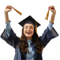 A Graduate student Celebrating with her arms up on transparent Background Generative-AI png