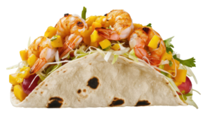 Isolated taco with seasoned meat, vegetables, and salsa png