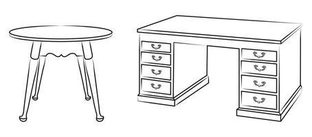 Tables outline, silhouette sketch, front view vector