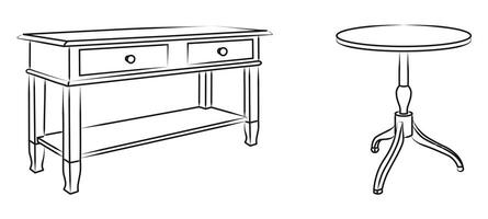 Tables outline, silhouette sketch, front view vector