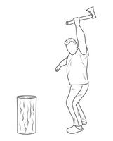 Woodsman, logger with an ax in his hands, outline silhouette vector
