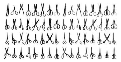 Various shapes of scissors, tool silhouette vector