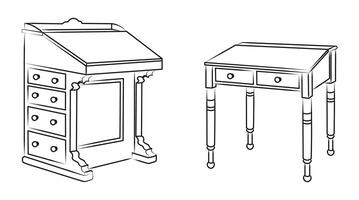 Tables outline, silhouette sketch, front view vector