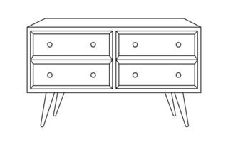 Chest of drawers line art icon. Outline illustration of dresser. Modern commode, furniture in scandinavian style for home interior. Flat illustration isolated on white background. vector