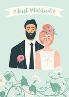 illustration with bride and groom. Design element for wedding concept and other uses vector