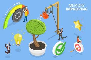 3D Isometric Flat Conceptual Illustration of Memory Improving. vector