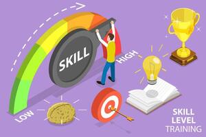 3D Isometric Flat Conceptual Illustration of Skill Level Training. vector