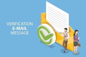 3D Isometric Flat Conceptual Illustration of Verification Email Message. vector