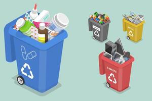 3D Isometric Flat Concept of Sorting Waste for Recycling vector
