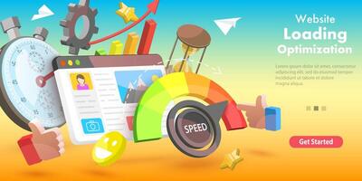 3D Isometric Flat Conceptual Illustration of Website Loading Optimization vector