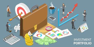3D Isometric Conceptual Illustration of Building an Investment Portfolio. vector
