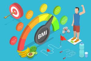 3D Isometric Flat Conceptual Illustration of BMI - Body Mass Index. vector