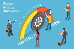 3D Isometric Conceptual Illustration of RPA - Robotic Process Automation. vector