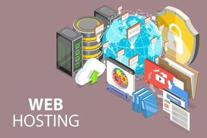 3D Isometric Conceptual Illustration of Web Hosting Service. vector