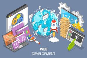 3D Isometric Flat Conceptual Illustration of Web Development. vector