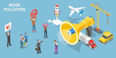 3D Isometric Flat Conceptual Illustration of Noise Pollution. vector