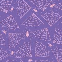 Halloween seamless pattern with spiders and webs on purple background for wallpaper, scrapbooking, stationary, textile prints, wrapping paper, etc. EPS 10 vector