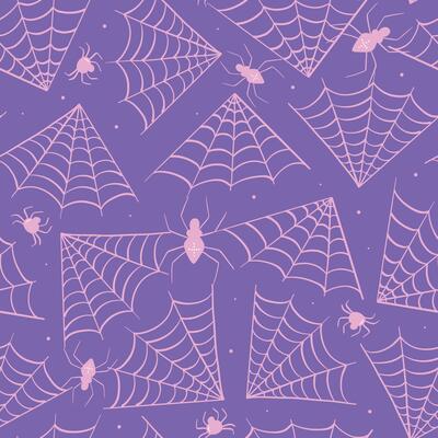 Halloween seamless pattern with spiders and webs on purple background for wallpaper, scrapbooking, stationary, textile prints, wrapping paper, etc. EPS 10