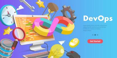 3D Conceptual Illustration of DevOps, Development and Operations. vector