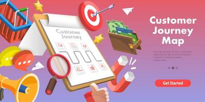 3D Isometric Flat Conceptual Illustration of Customer Journey Map vector