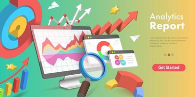 3D Isometric Flat Conceptual Illustration of Analytics Business Report. vector