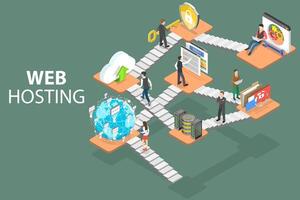 3D Isometric Flat Conceptual Illustration of Web Hosting Service vector