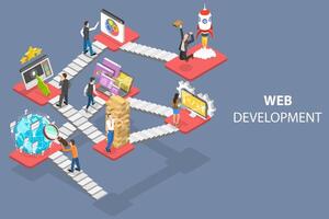 3D Isometric Flat Conceptual Illustration of Web Development. vector
