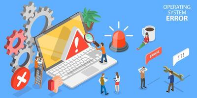 3D Isometric Flat Conceptual Illustration of Operating System Error. vector