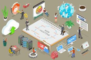 3D Isometric Flat Conceptual Illustration of Web Hosting. vector