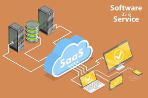 3D Isometric Flat Conceptual Illustration of Saas - Software as a Service vector