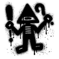Robot graffiti with black spray paint with both hands holding a question and swearing symbol vector