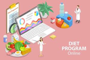 3D Isometric Flat Conceptual Illustration of Online Diet Program. vector