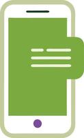 A green cell phone with a message on the screen vector