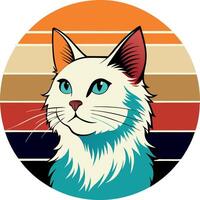 Retro illustration of a cat with colorful background in a circular design vector