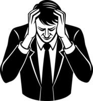 A man in a suit is looking down and it is in deep thought vector