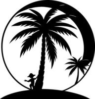 A silhouette of a palm tree with a child sitting on it vector