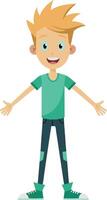 Happy cartoon boy with open arms, smiling and excited vector