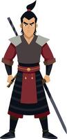 Animated samurai character with sword in confident stance vector