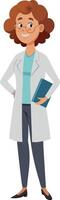 Smiling female scientist in lab coat holding a book isolated on white background vector