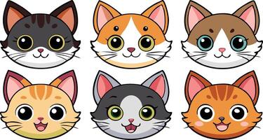 Cute cartoon cat faces in various colors and expressions with a white background vector