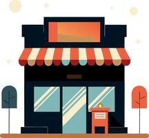 Modern flat design illustration of a small storefront with striped awning and signage vector
