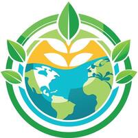 A green leafy circle with a globe in the center vector