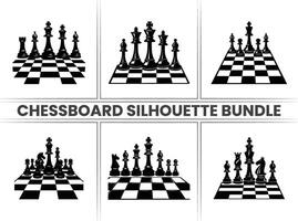 Chess pieces on a Chessboard silhouette Checkers bundle in black and on a white background. vector