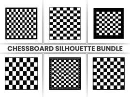 Chess pieces on a Chessboard silhouette Checkers bundle in black and on a white background. vector
