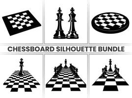Chess pieces on a Chessboard silhouette Checkers bundle in black and on a white background. vector